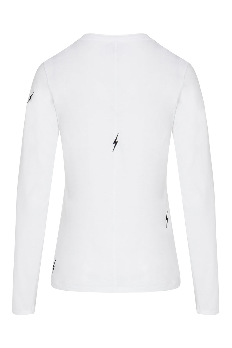 Embroidered Cotton T-Shirt Long Sleeve - White Bolt