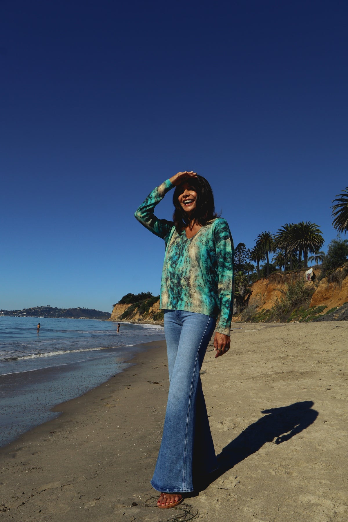 V-Neck Cashmere Sweater - Aqua Snake