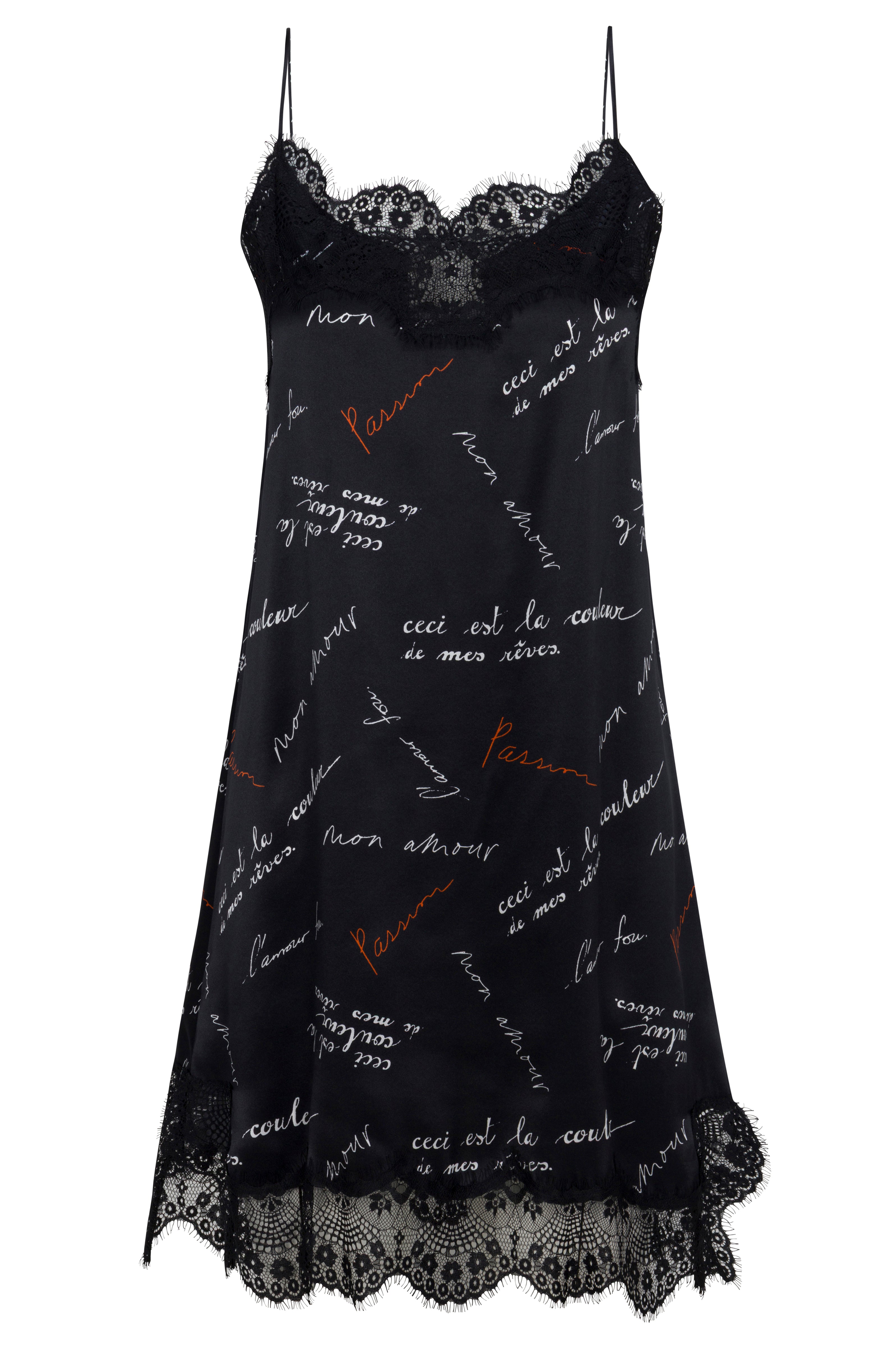 Anna Lace Slip Dress - Black Passion Print