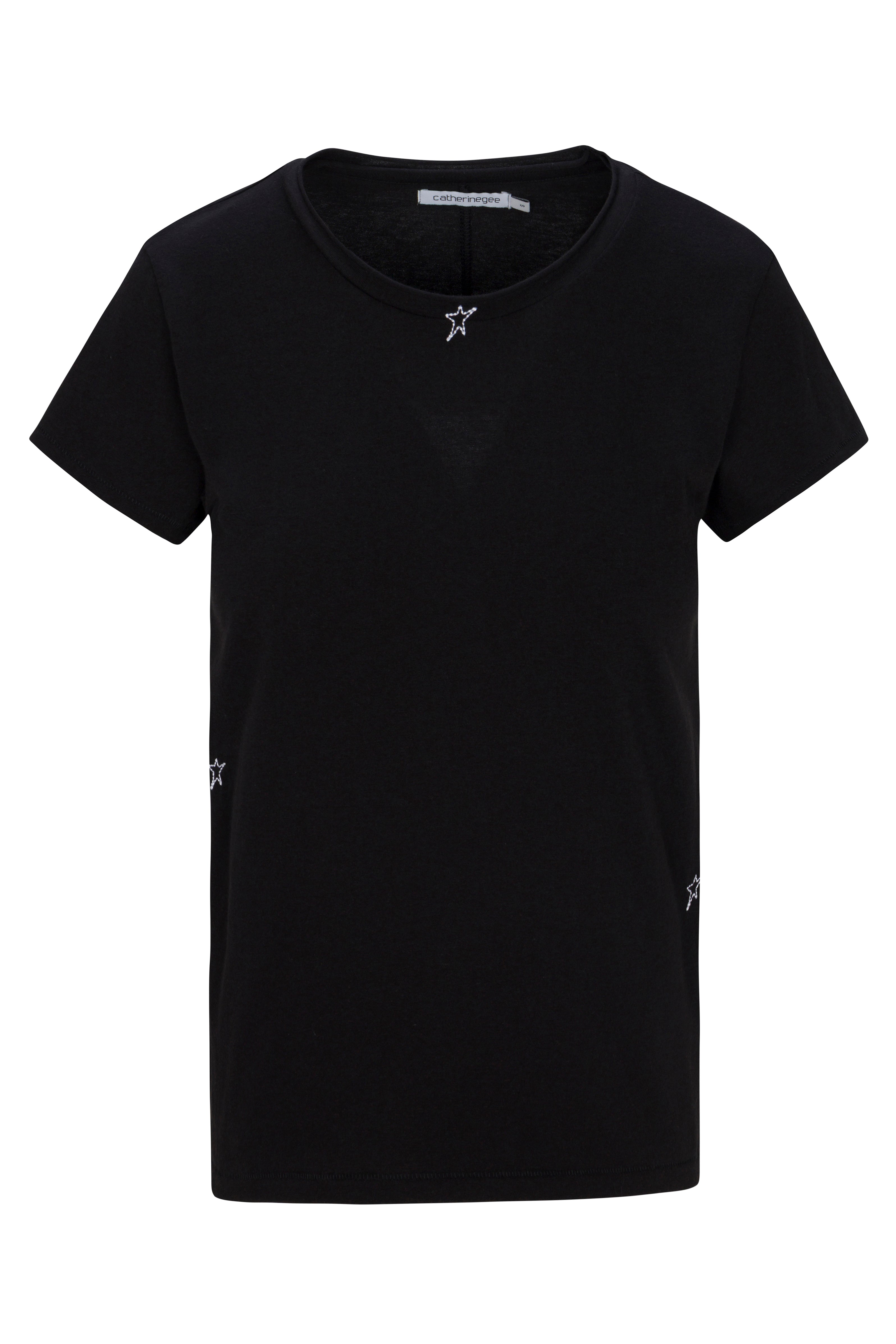 Embroidered Cotton T-Shirt - Black Star