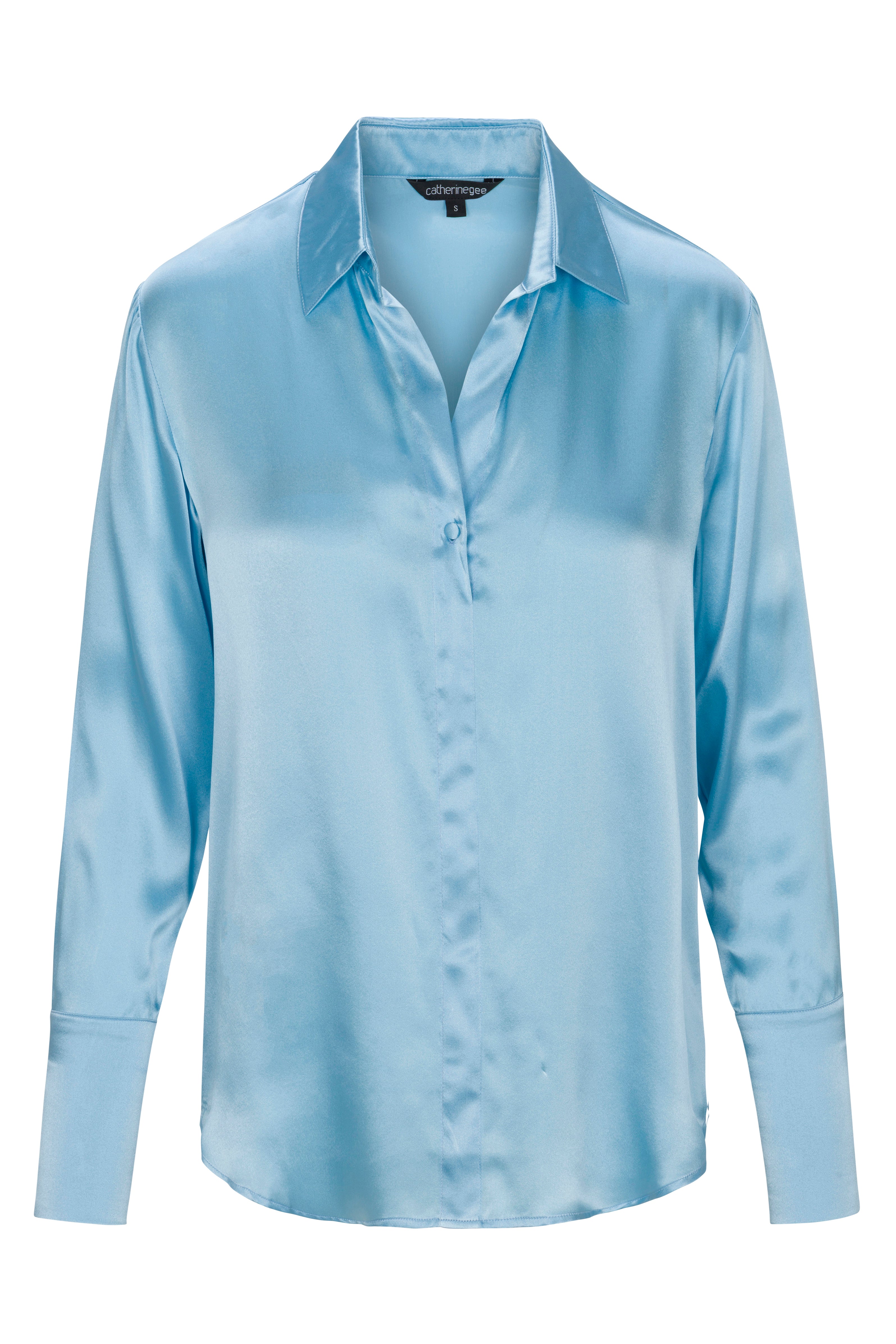 Daria French Cuff Silk Blouse - Sky Blue