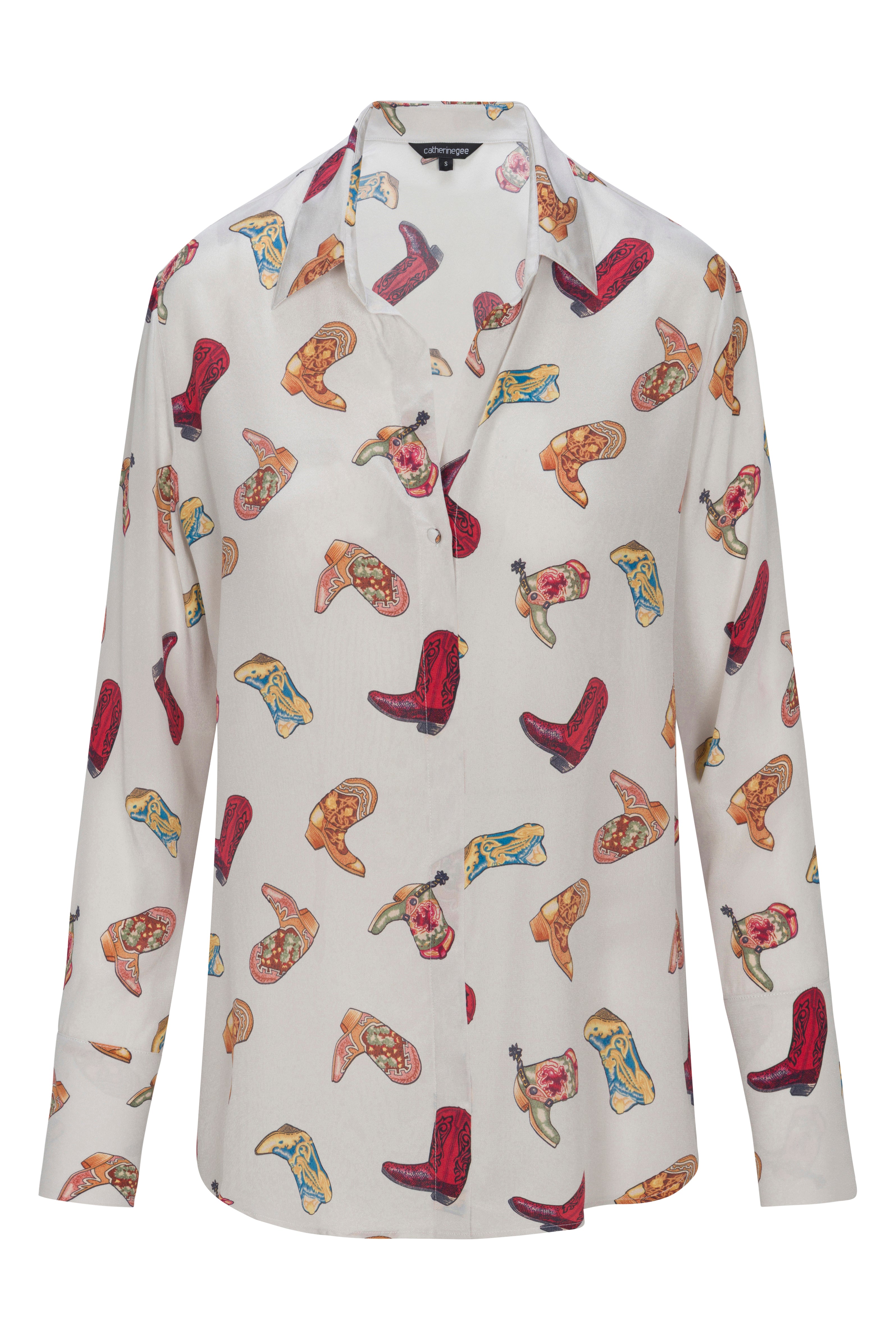Daria French Cuff Silk Blouse - Silver Boots