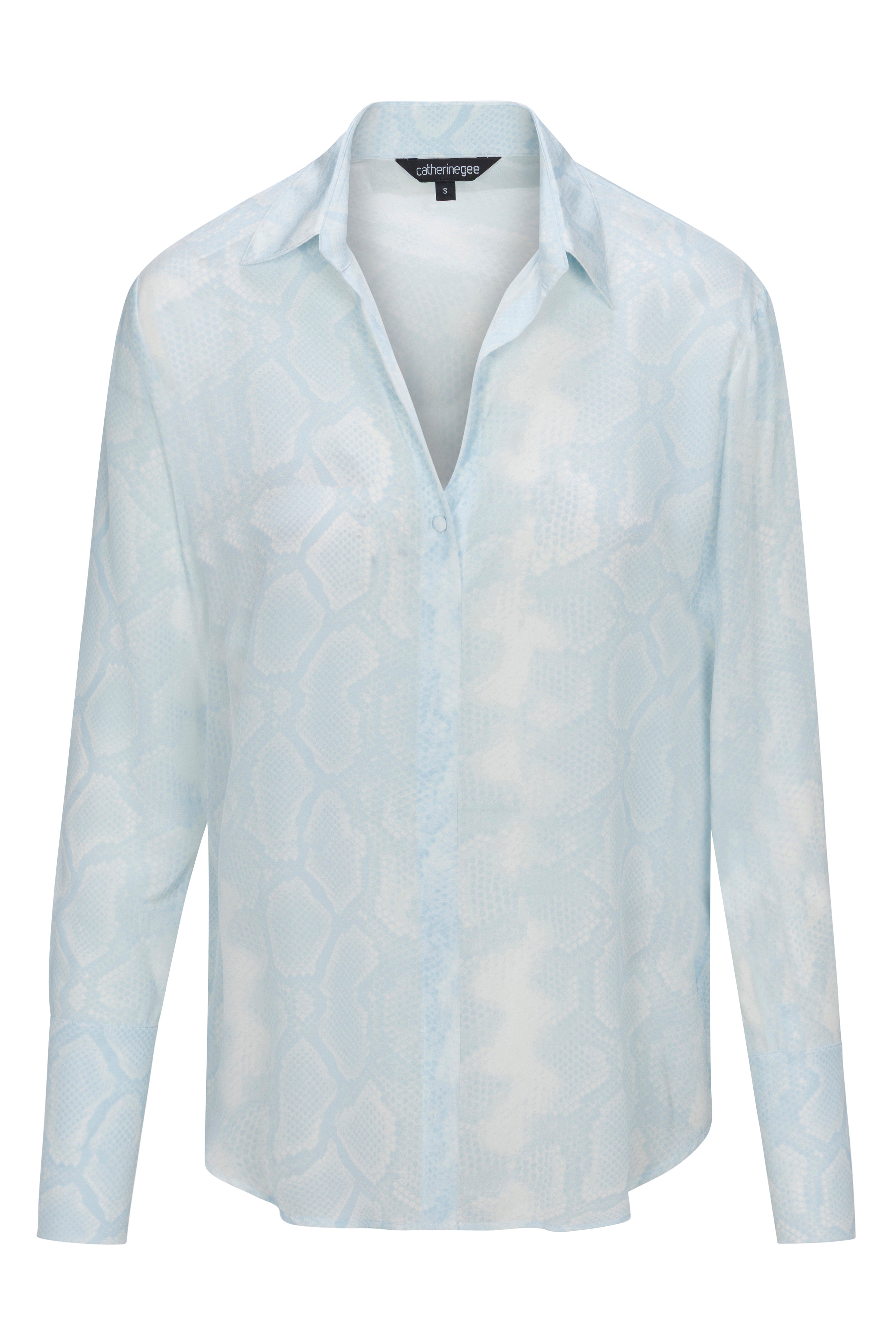 Daria French Cuff Silk Blouse - Sky Blue Snake