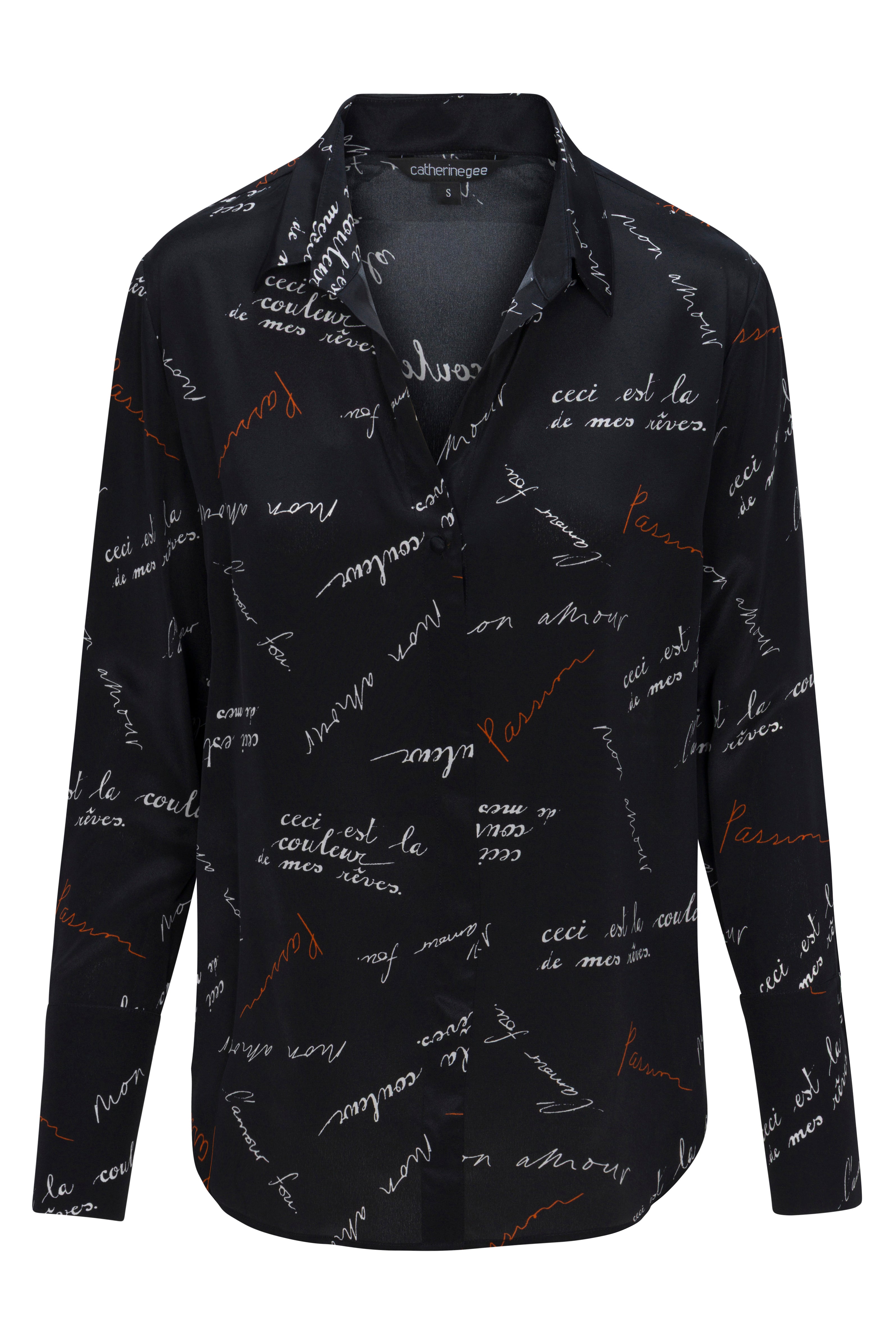 Daria French Cuff Silk Blouse - Black Passion Print