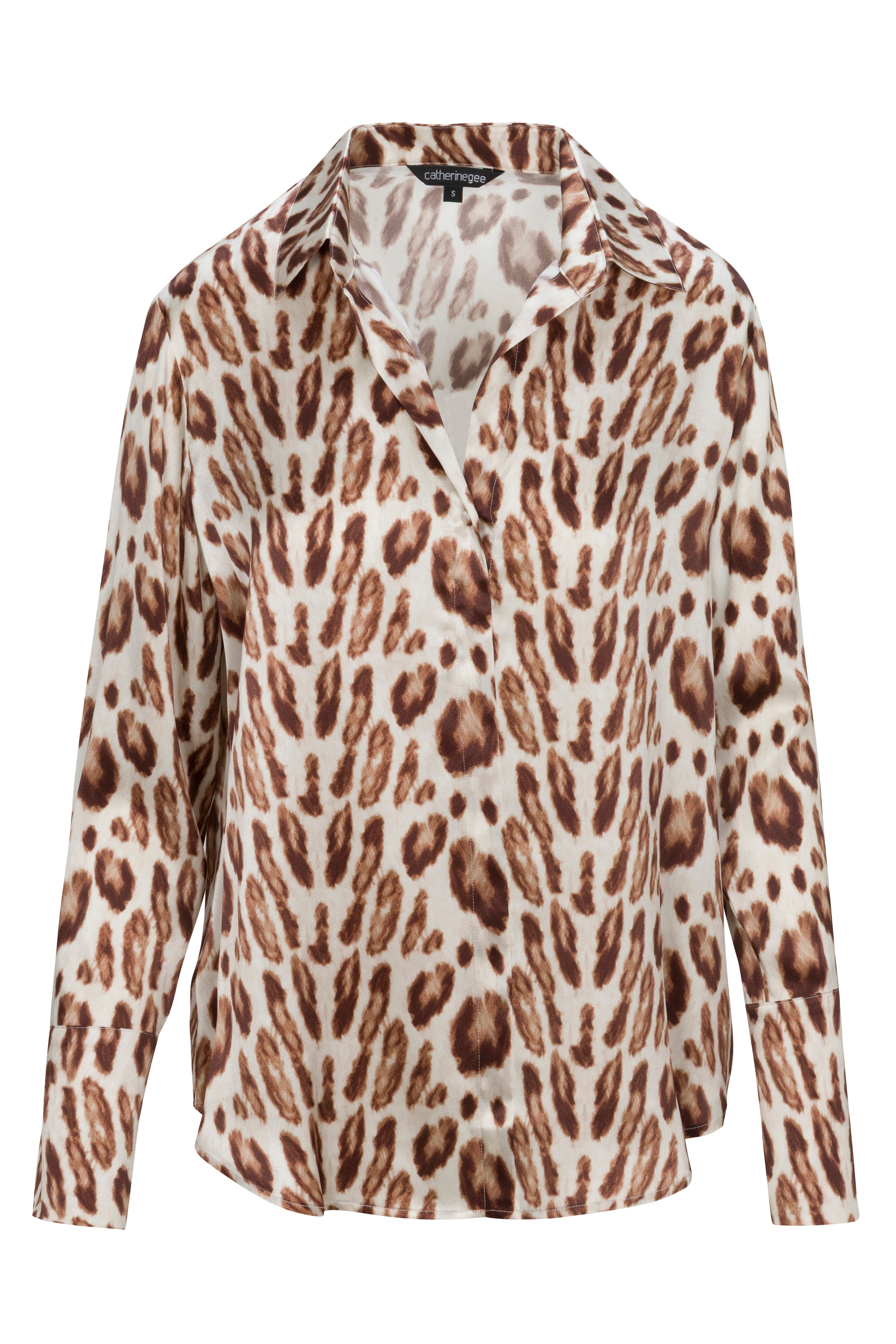 Daria French Cuff Silk Blouse - Oat Leopard