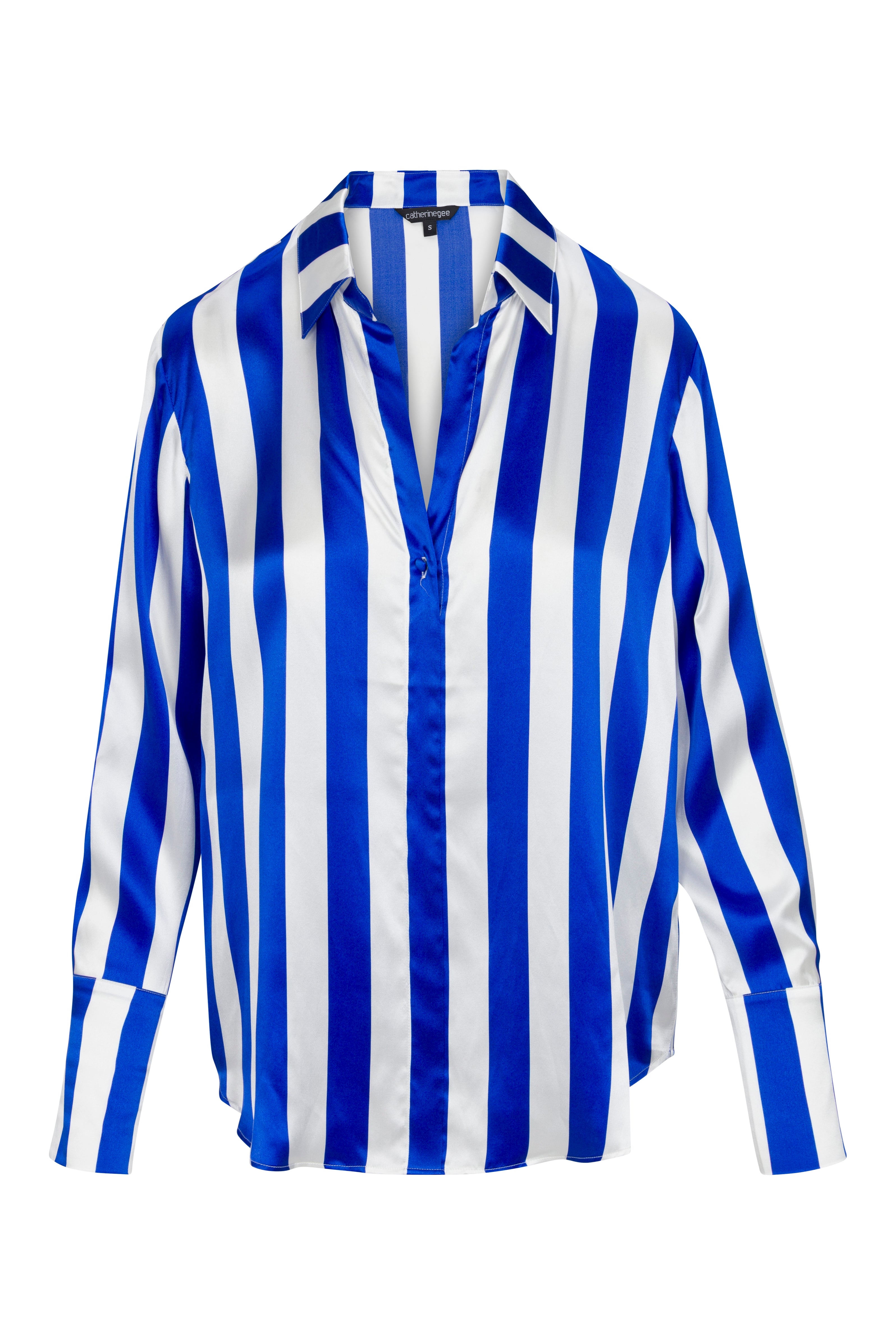 Daria French Cuff Silk Blouse - Blue Stripe