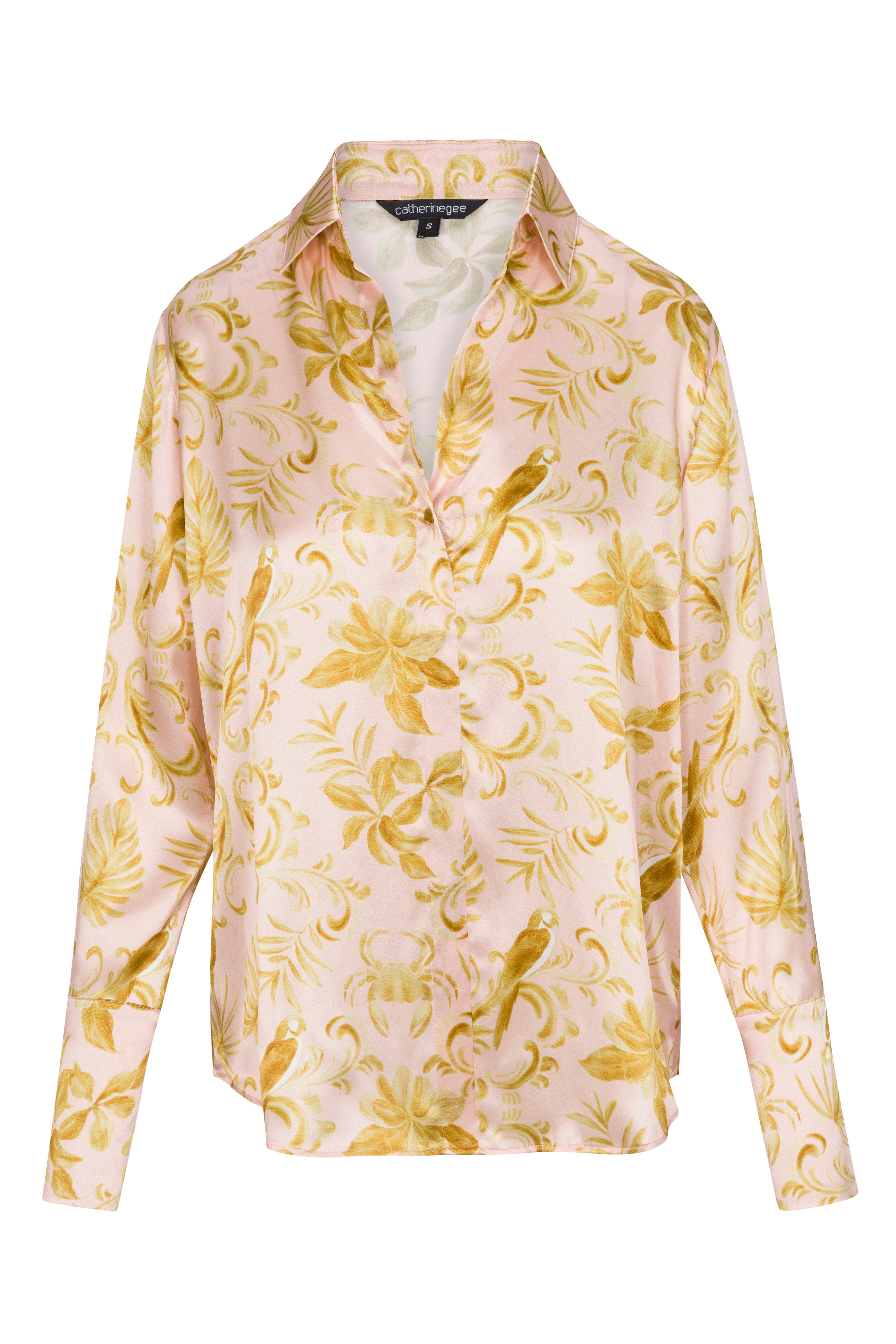 Daria French Cuff Silk Blouse - Island Motif
