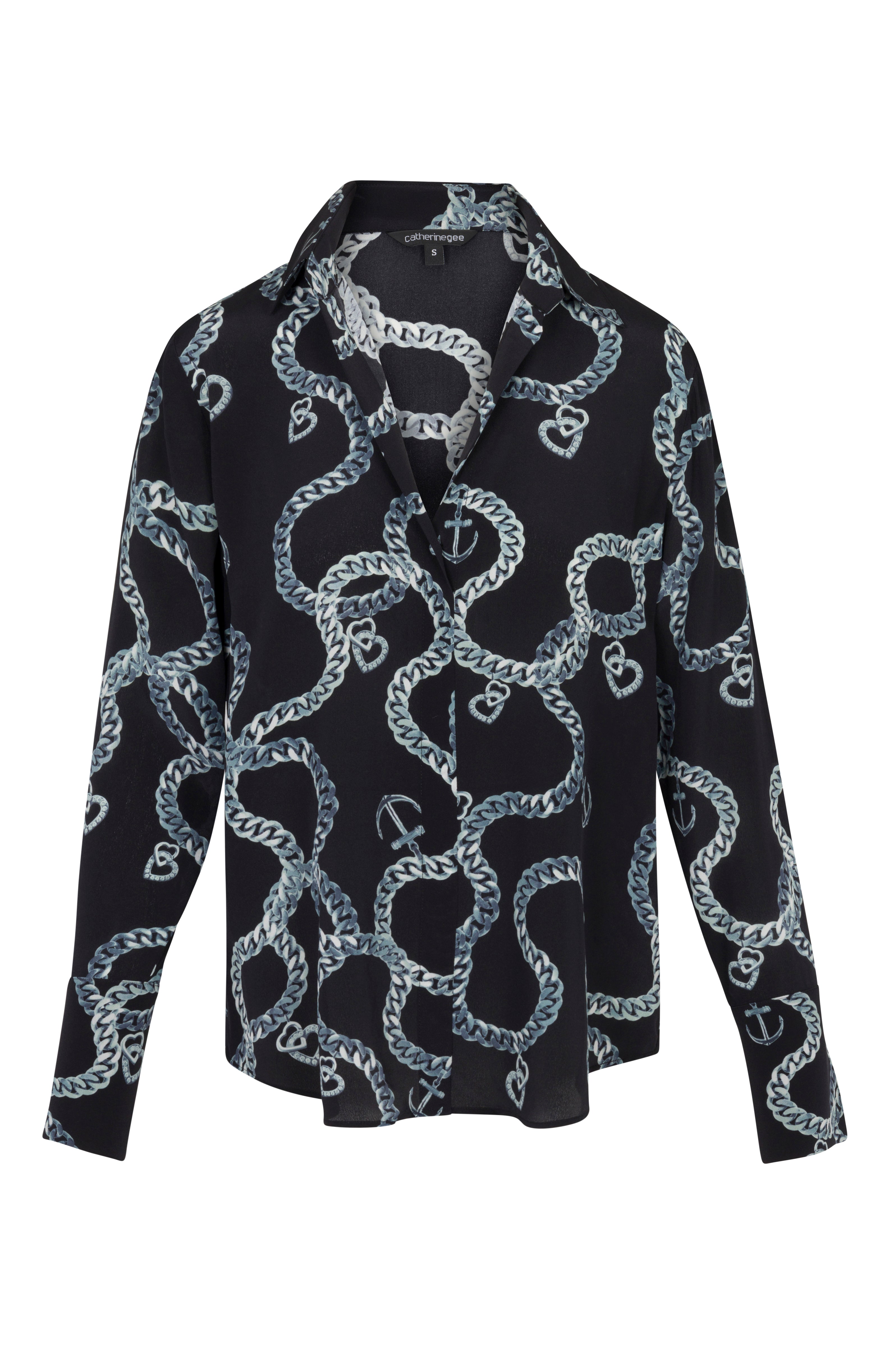 Daria French Cuff Silk Blouse - Heart Chain