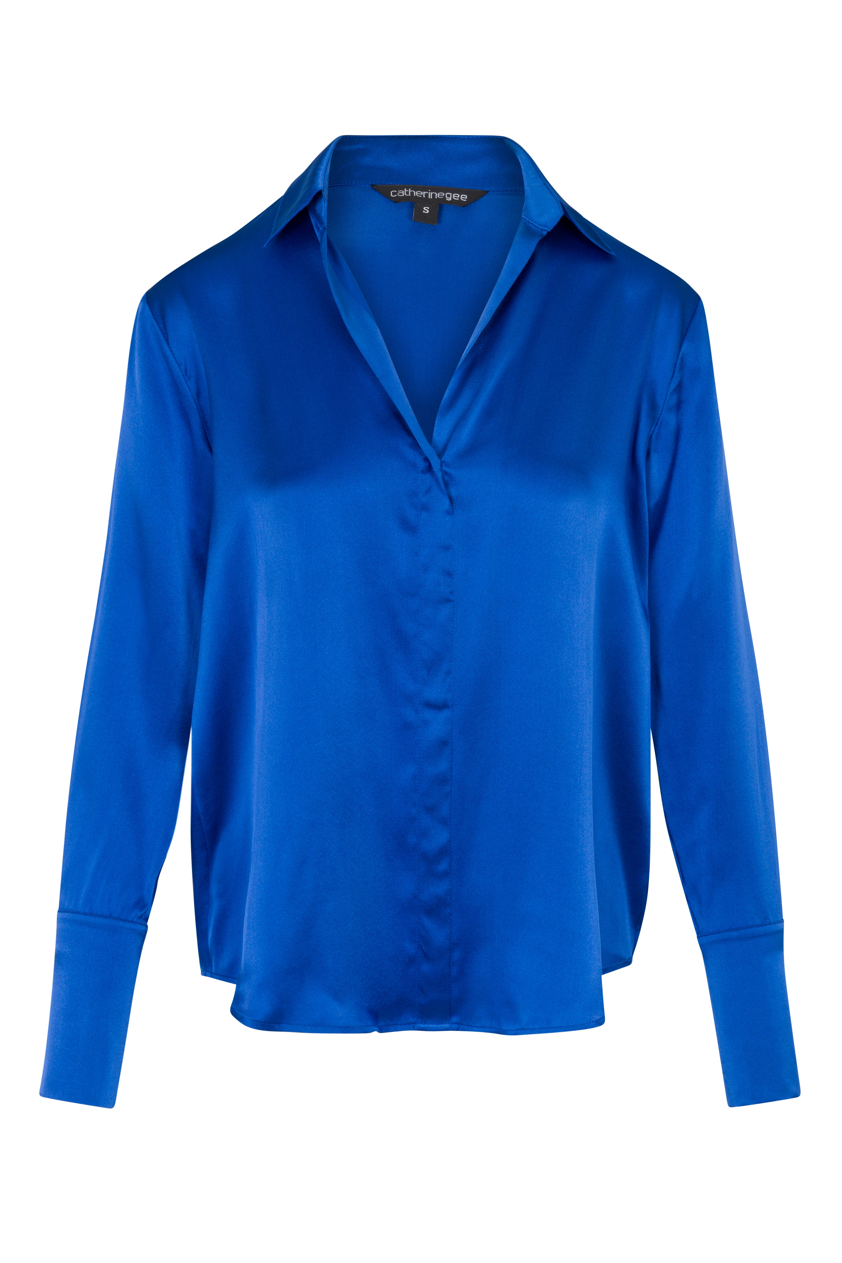 Daria French Cuff Silk Blouse - Lapis Blue