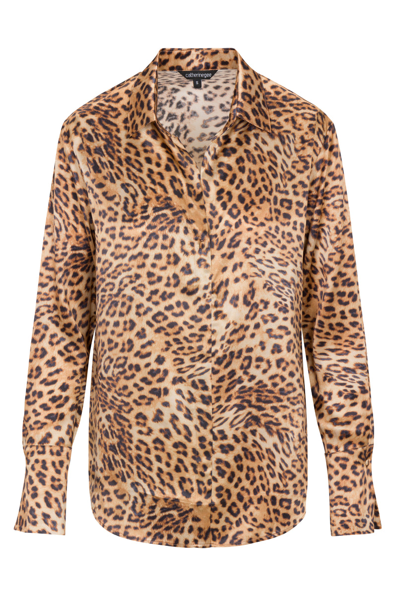 Daria French Cuff Silk Blouse - Soft Leopard