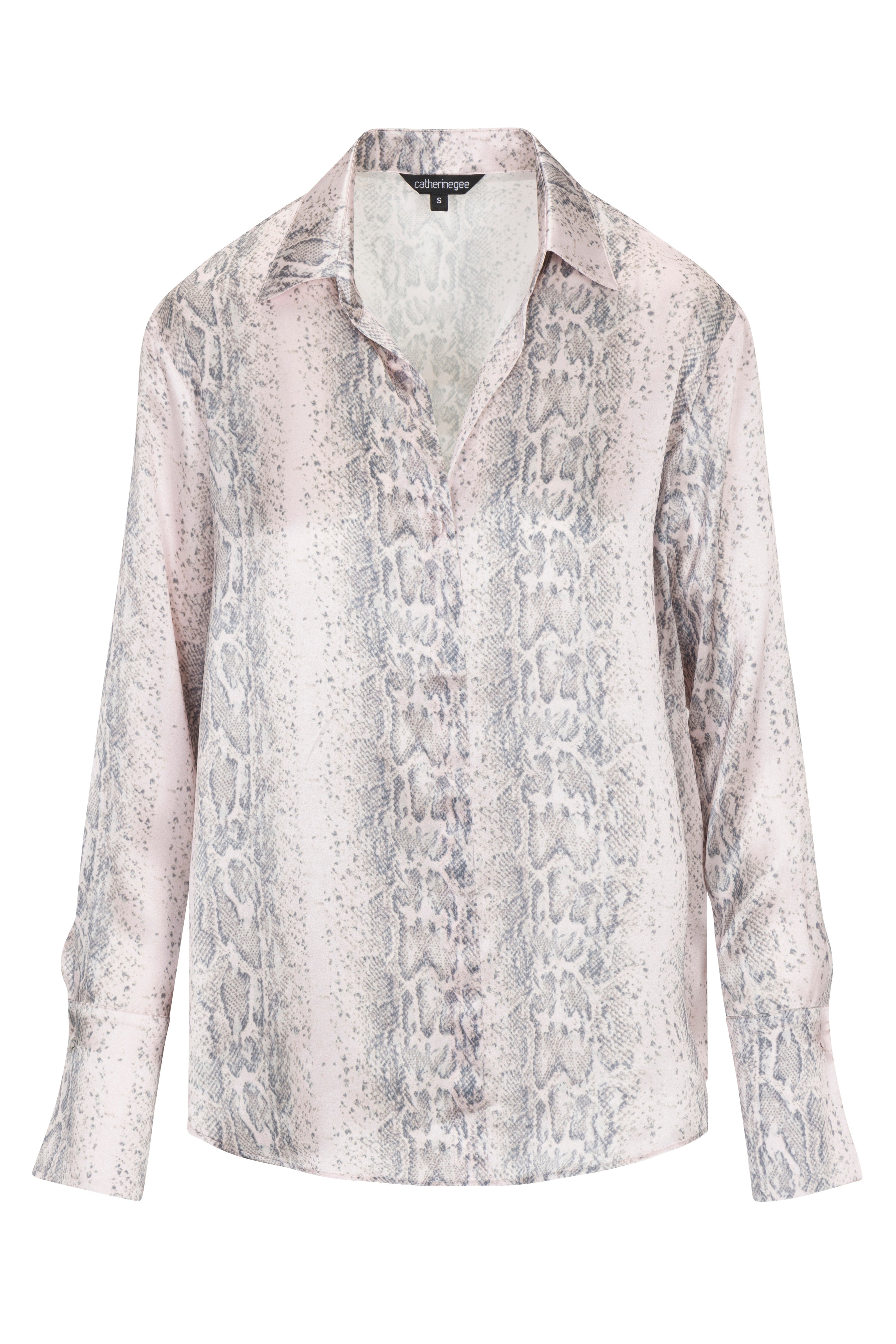 Daria French Cuff Silk Blouse - Pink Snake