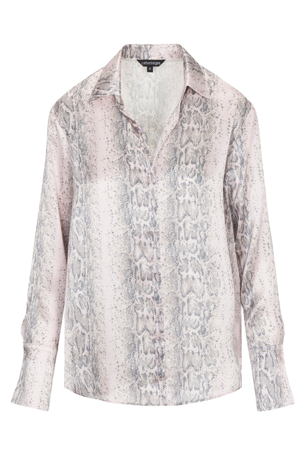 Daria French Cuff Silk Blouse - Pink Snake