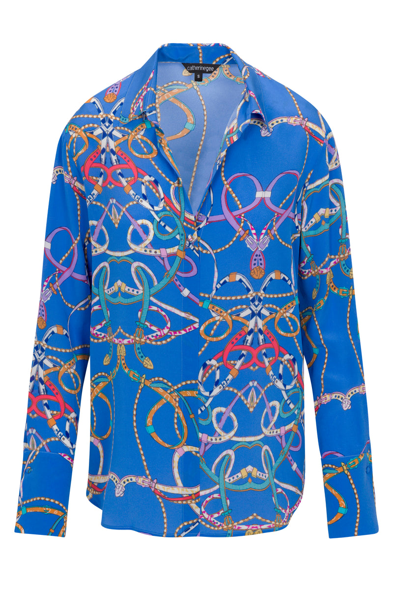 Daria French Cuff Silk Blouse - Blue Belt