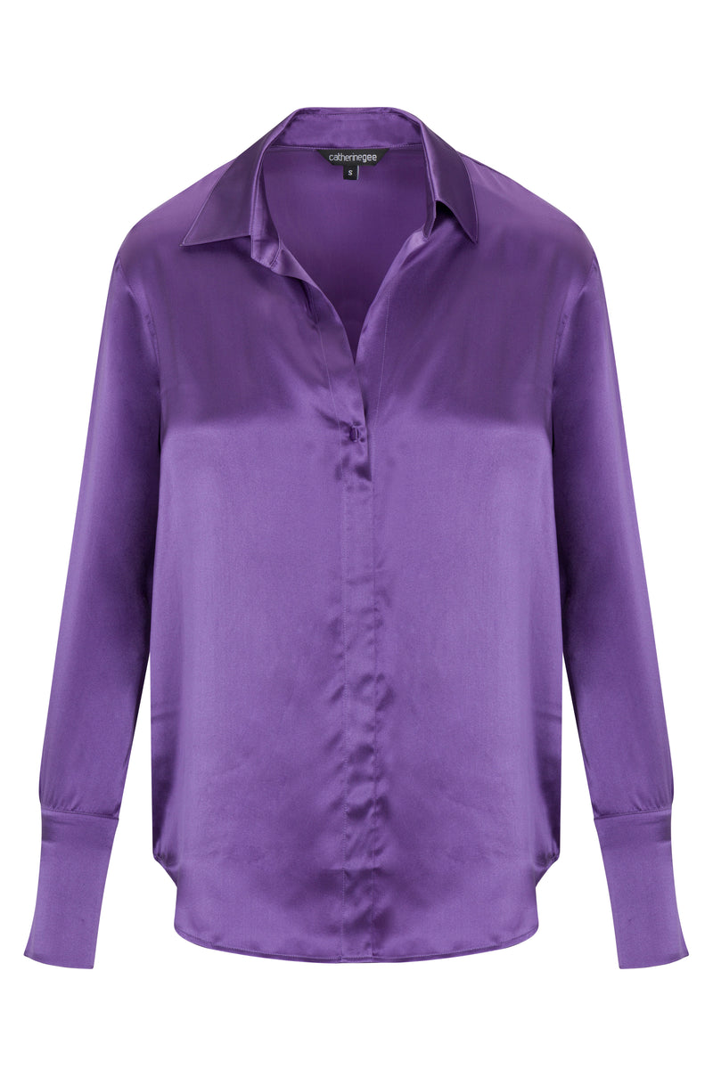 Daria French Cuff Silk Blouse - Purple