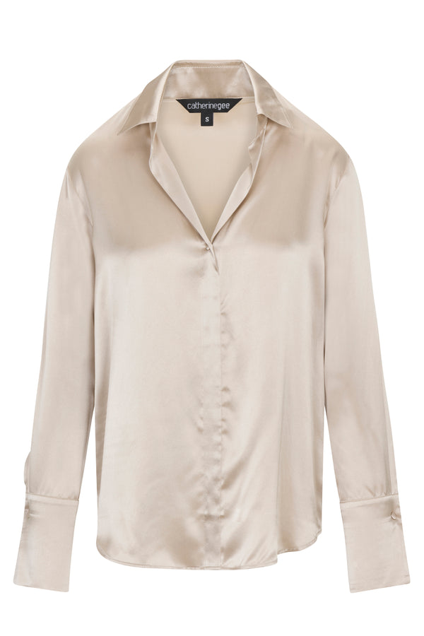 Daria French Cuff Silk Blouse - Oat Milk