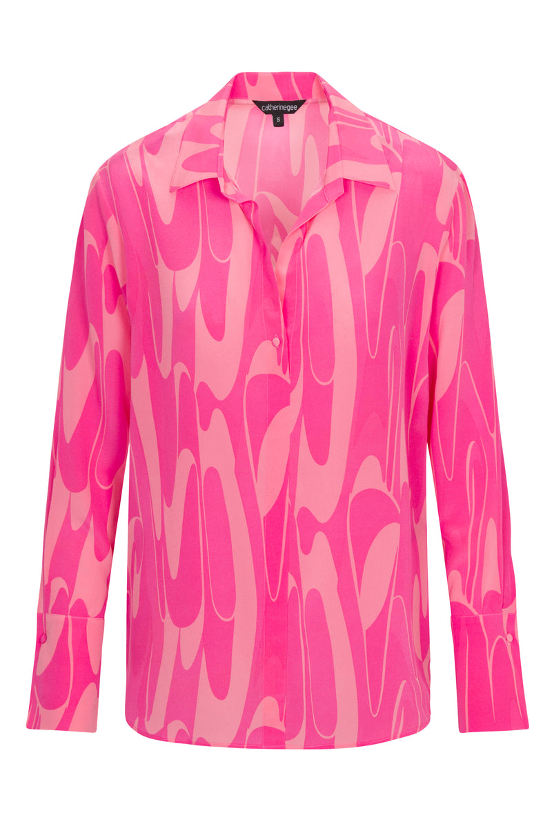 Daria French Cuff Silk Blouse - Pink Deco