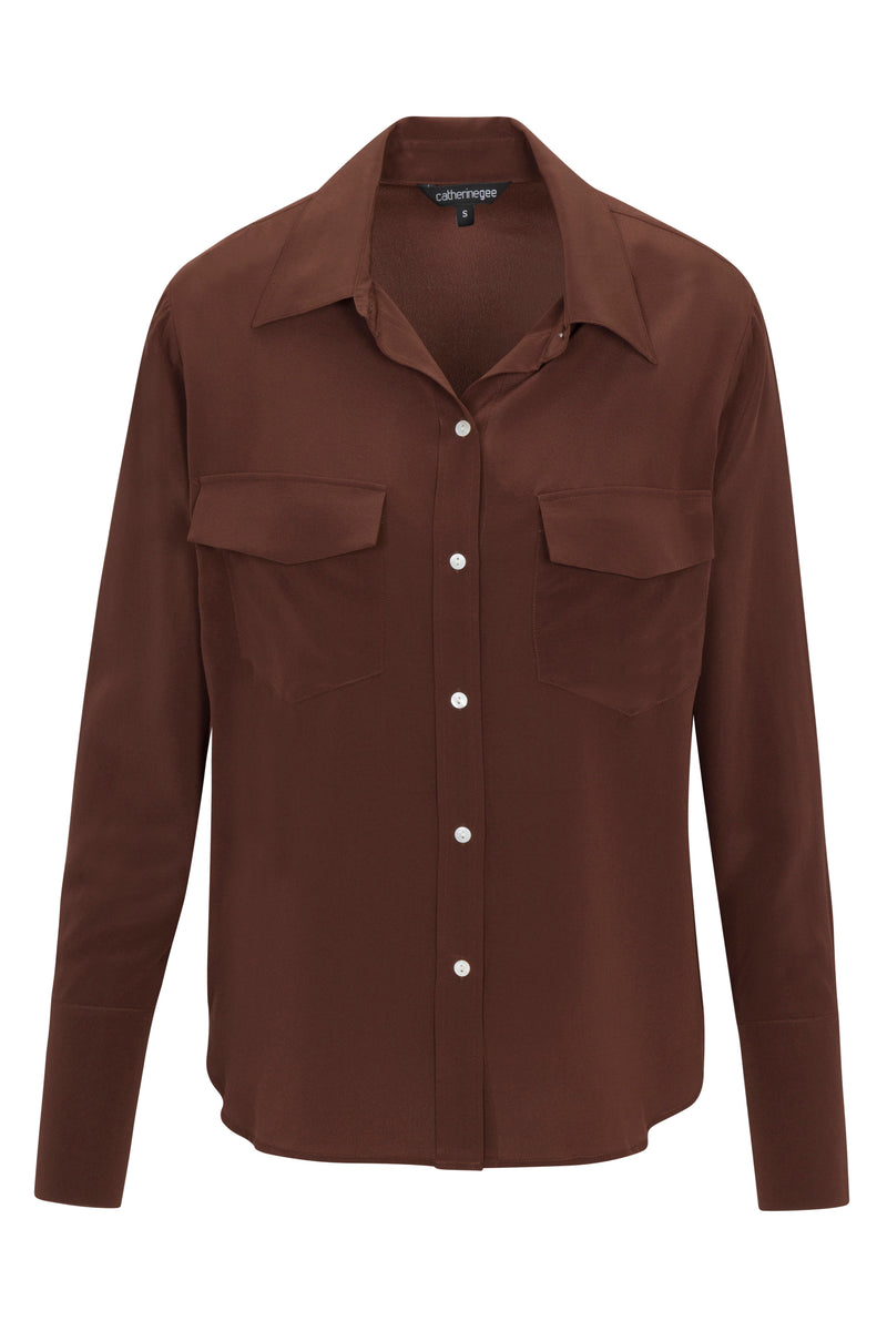 Kaia Button Down Blouse - Chocolate