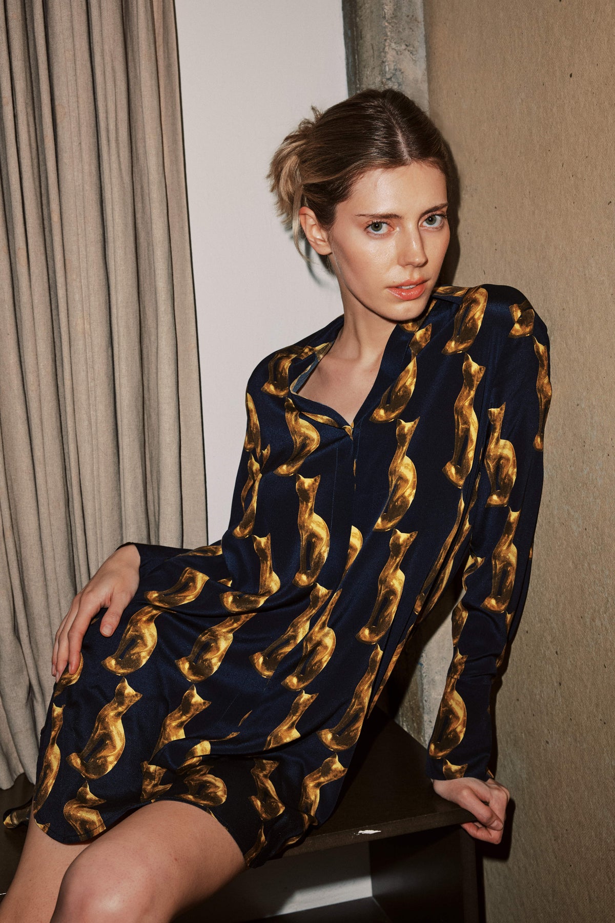 Daria Silk Shirt Dress - Cat