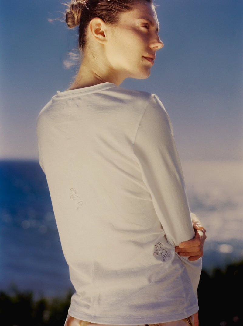 Embroidered Cotton T-Shirt Long Sleeve - Horse
