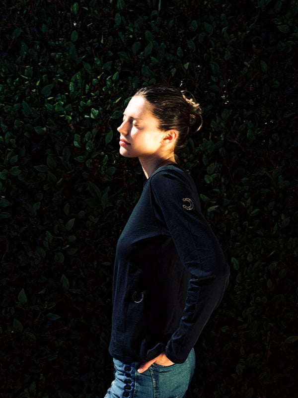 Embroidered Cotton T-Shirt Long Sleeve - Black Horseshoe