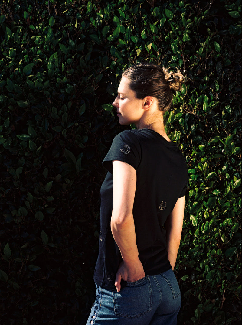 Embroidered Cotton T-Shirt - Black Horseshoe