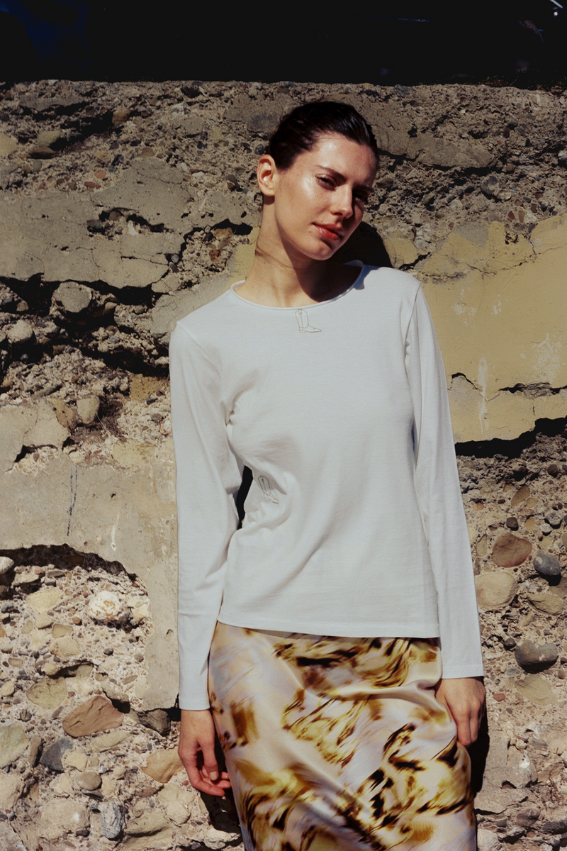 Embroidered Cotton T-Shirt Long Sleeve - Boot