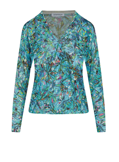 V-Neck Silk Cashmere Sweater - Blue Swirl