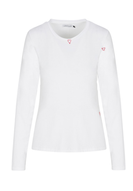 Embroidered Cotton T-Shirt Long Sleeve - Red Heart