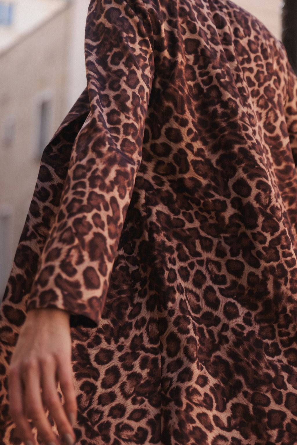 Long Silk Blazer - Mocha Leopard