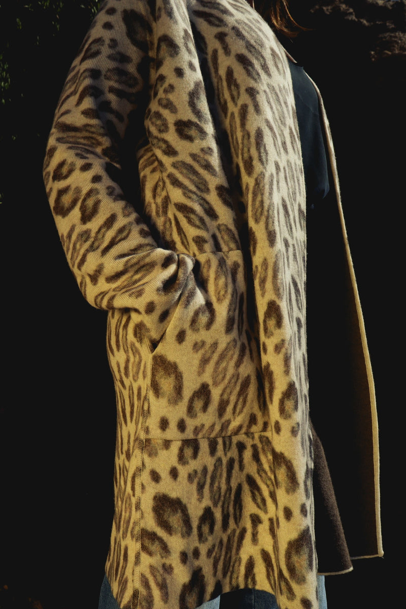 Double Face Cashmere Coat Reversible - New Leopard