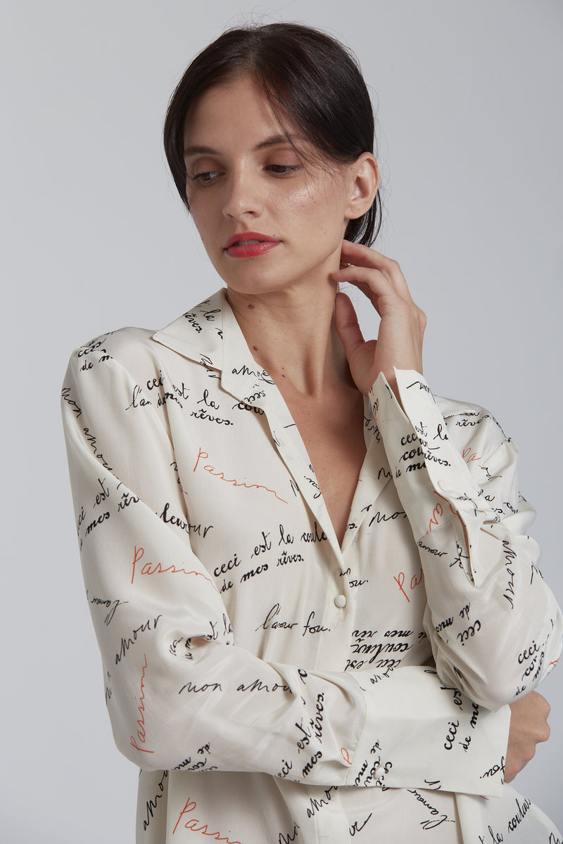 Daria French Cuff Silk Blouse in Passion Print | CG DESIGN, LLC..