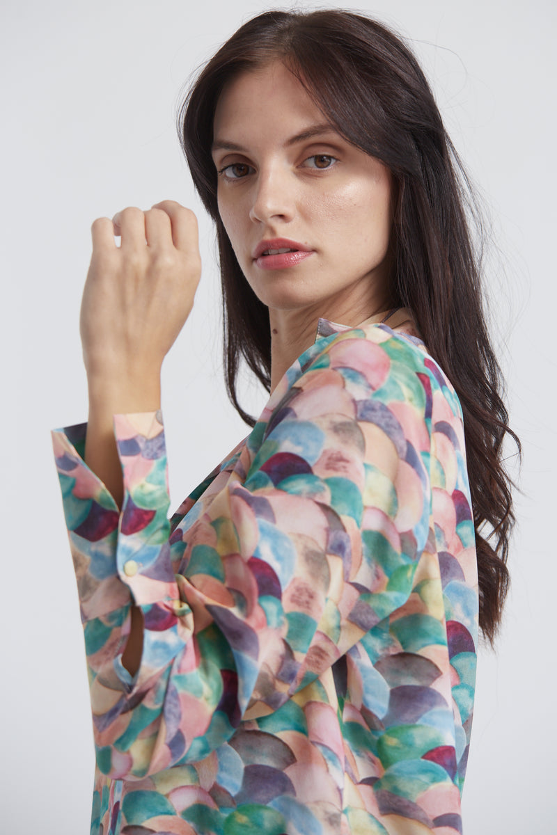 Daria French Cuff Silk Blouse in Lima | CG DESIGN, LLC..