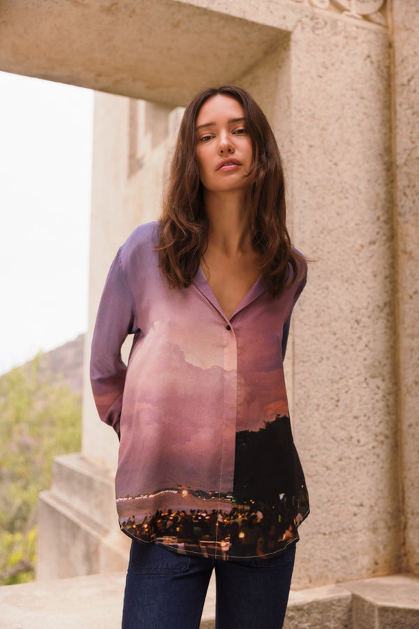 Daria French Cuff Silk Blouse in Bali Print | CG DESIGN, LLC..