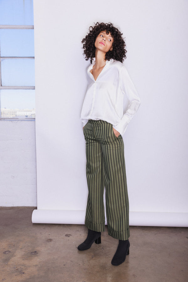 Stella Pant Dark Green Stripe WHOLESALE | CG DESIGN, LLC..