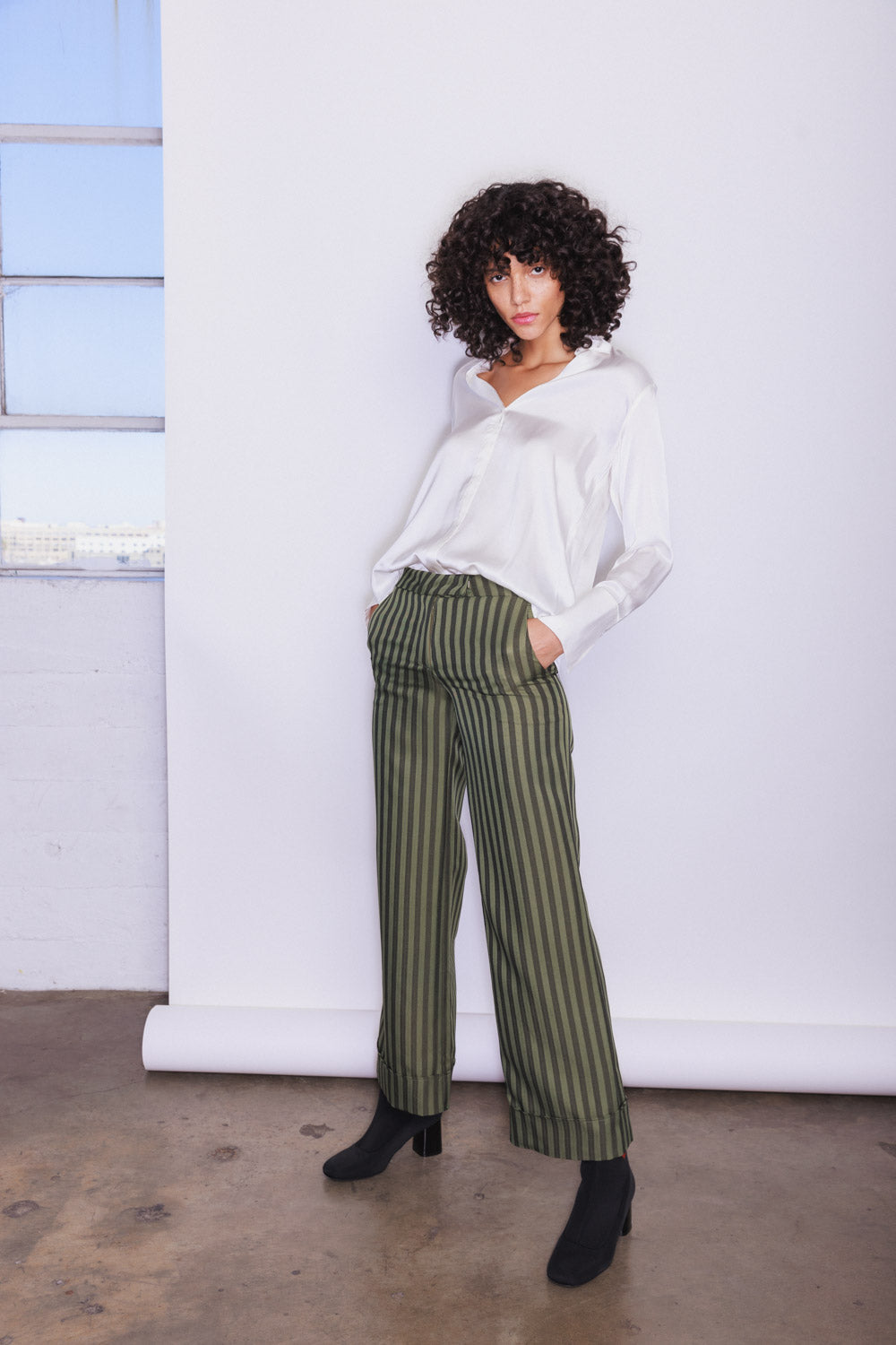 Stella Pant - Dark Green Stripe