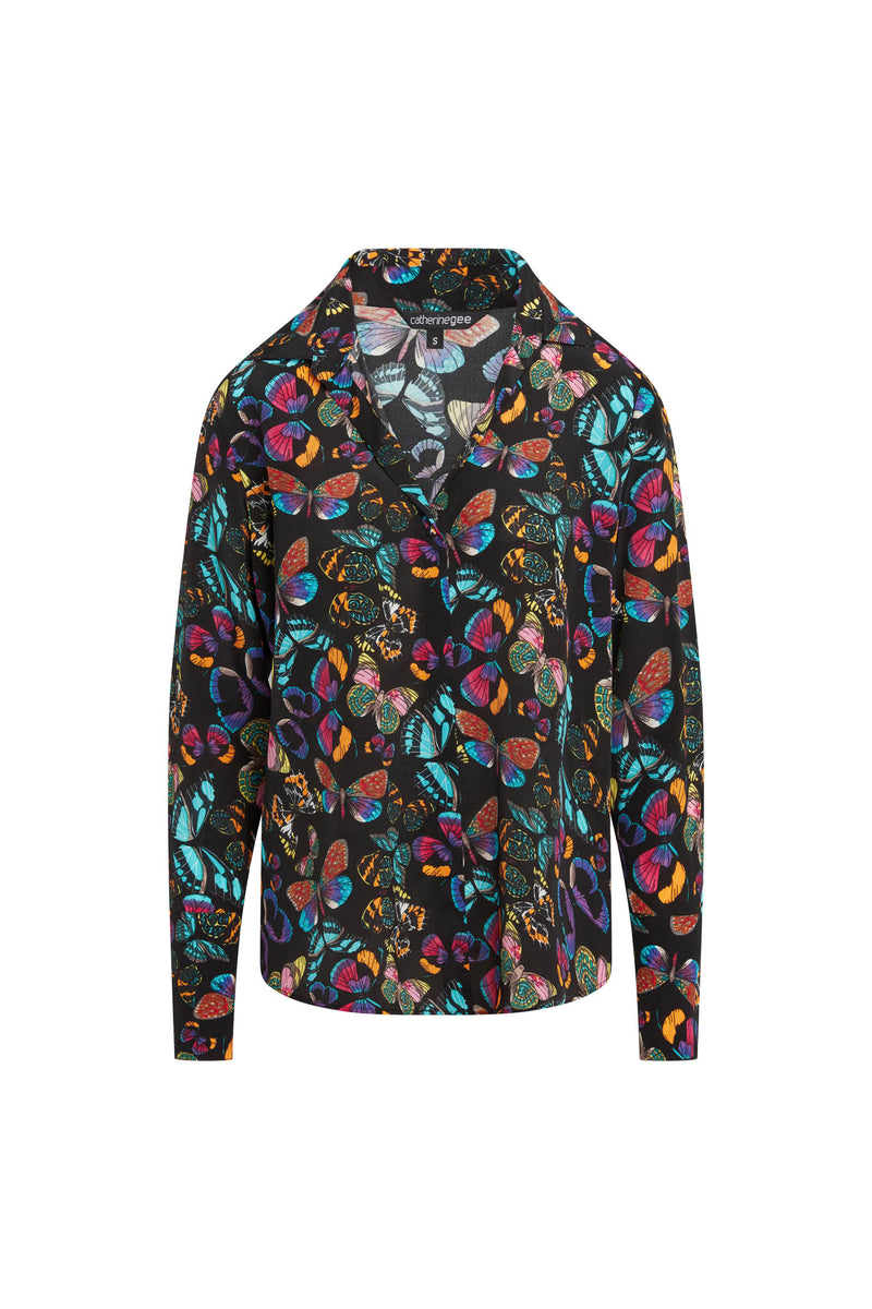 Daria French Cuff Silk Blouse - The Tracy (Butterfly) | CG DESIGN, LLC..