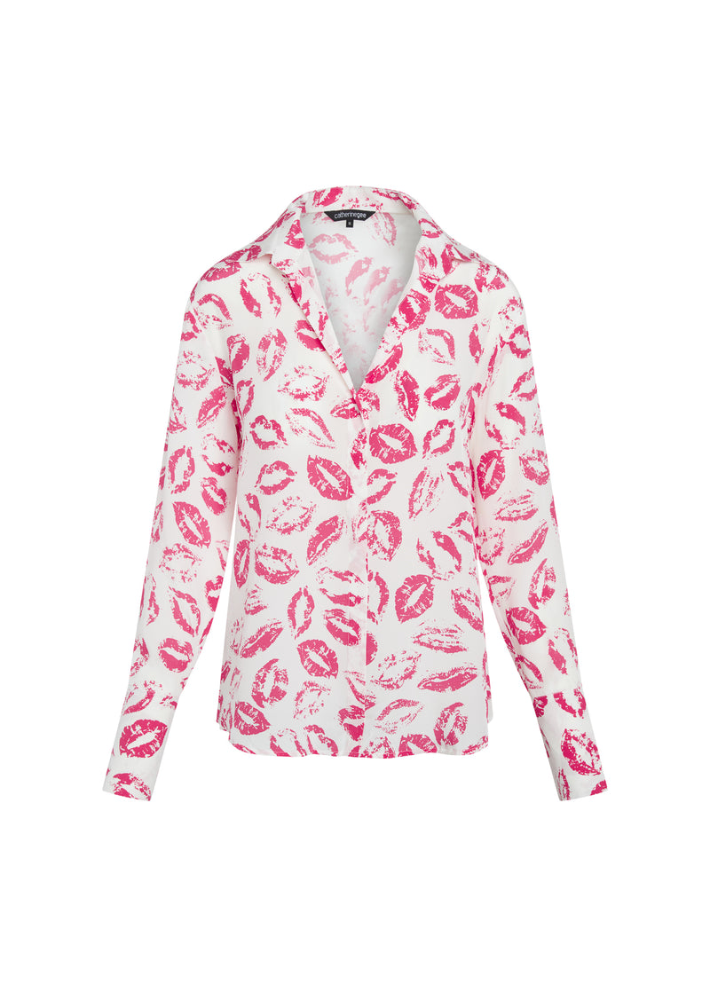 Daria French Cuff Silk Blouse in Hot Pink Lips | CG DESIGN, LLC..