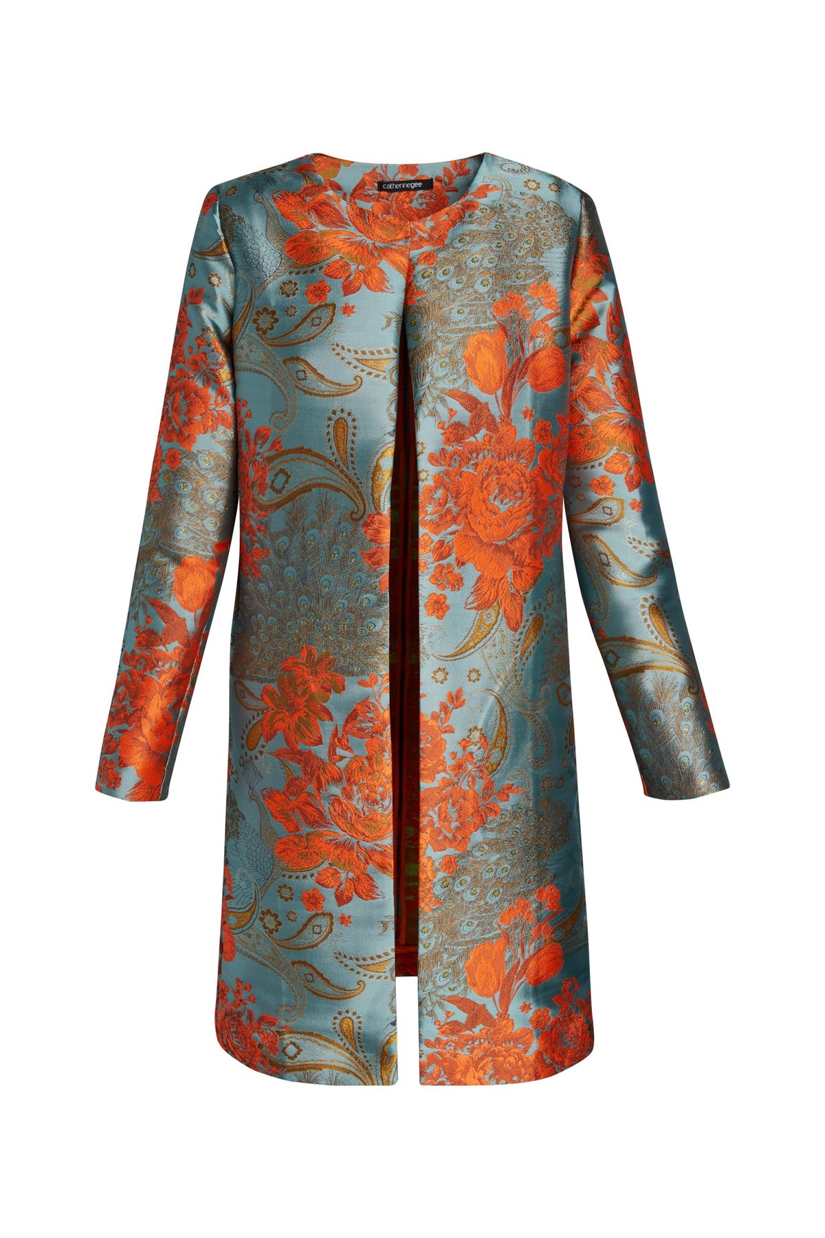 Margot Car Coat - Blue/Orange Jacquard