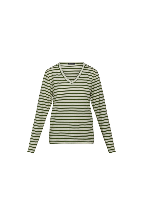 Jen Relaxed Tee Longsleeve Green Stripe - WHOLESALE | CG DESIGN, LLC..
