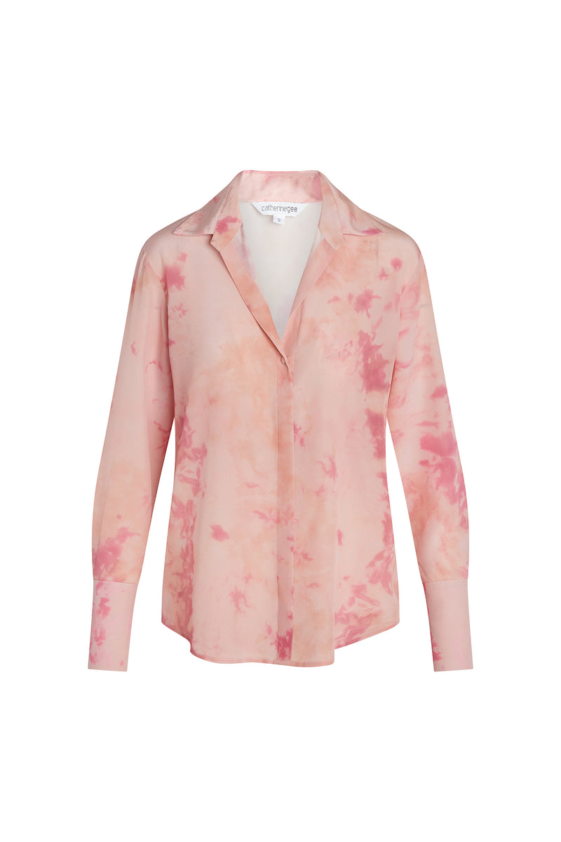 Daria French Cuff Silk Blouse in Pink Ink | CG DESIGN, LLC..