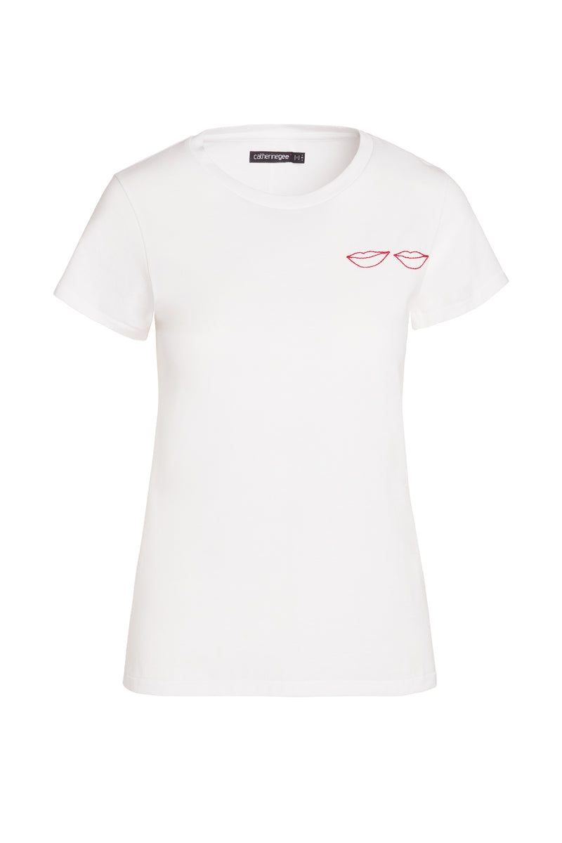 Lips Embroidery Cotton T-Shirt | CG DESIGN, LLC..